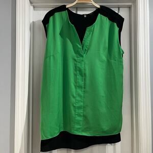 Milano Women’s Green & Black Sleeveless V-Neck Blouse Size Large